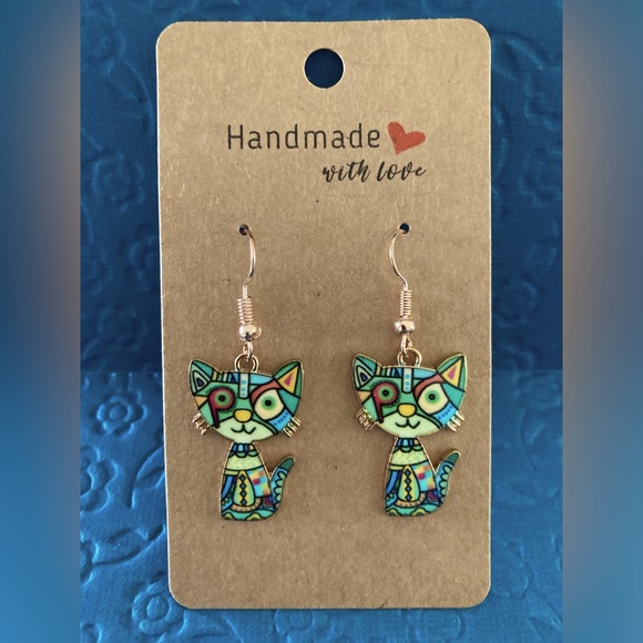 Hand Crafted, Art Deco pair of Cat earrings. - Picture 1 of 4